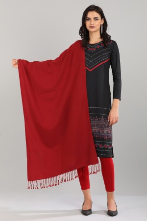 Red Yarn-Dyed Shawl