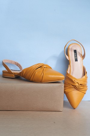Mustard Pointed Toe Solid Flat - ZCandice