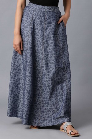 Blue Printed Denim Jacquard Skirt