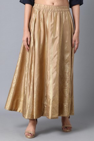 Golden Printed Flared Skirt