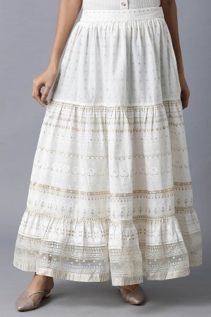 Ecru Printed Gathered Skirt