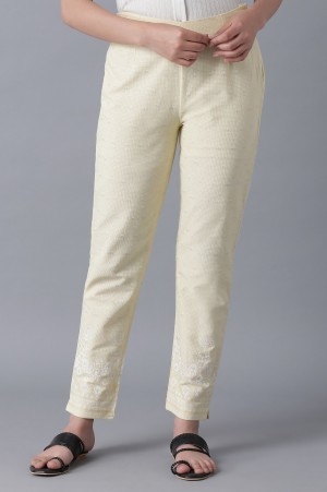 Pale Yellow Printed Slim Pants