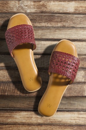 Maroon Square Toe Woven Flats-WRamsie