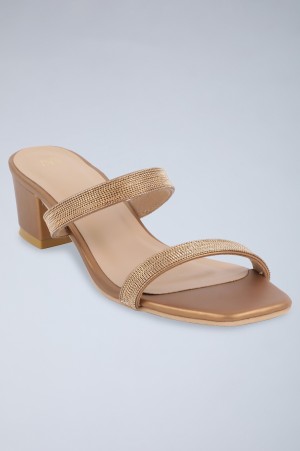 Gold Embellished Block Heels-WSabrina
