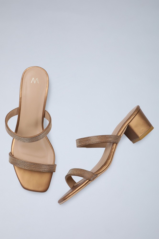 gold embellished block heels