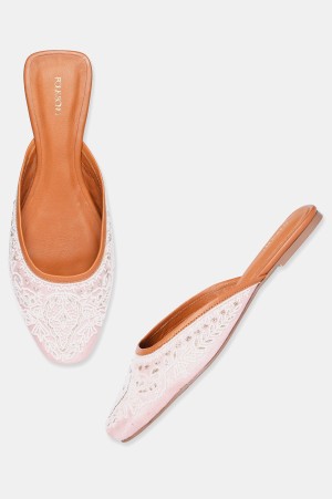 Pink Square Toe Embroidered Flat-Snazish