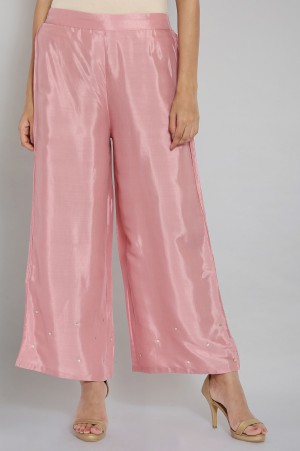 Light Pink Sequinned Solid Parallel Pants