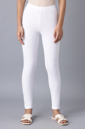 White Cotton Lycra Cropped Tights