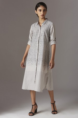 Grey Engineered Print Shirt Dress