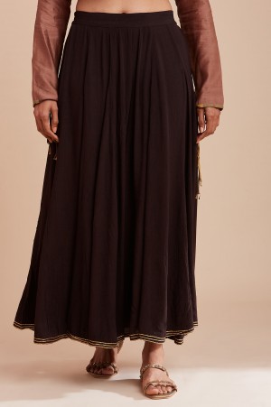 Dark Brown Crinkled Divided Skirt