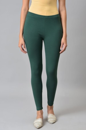 Dark Green Knitted Solid Tights