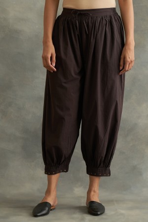 Dark Brown Pleated Hem Salwar Pants